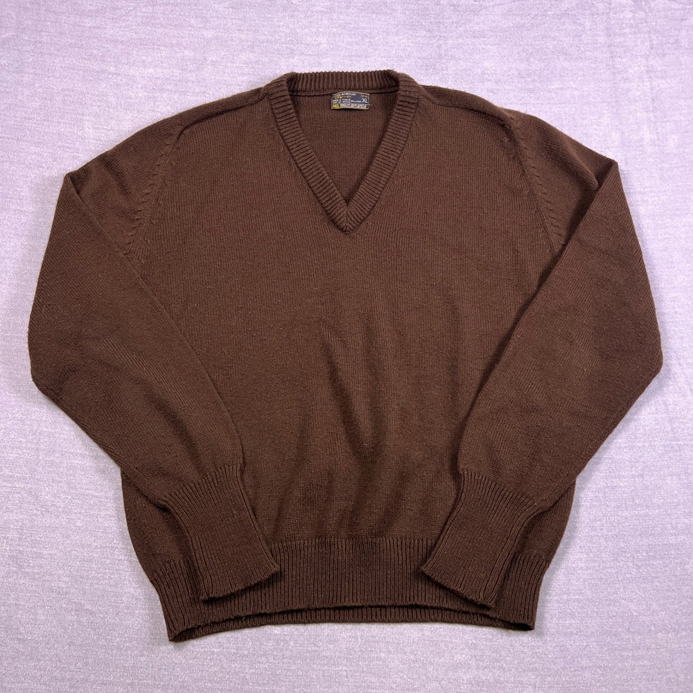 JCPenney Vintage 80s V-Neck Ribbed Trim Sweater Mens XL Brown Acrylic